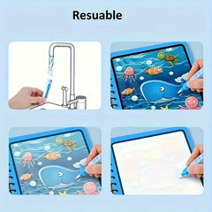 Magic Water Painting Book Reusable for Kids – Mess-Free Drawing & Coloring Book with Water Pen