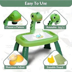 Kids Drawing Projector Table – Dinosaur LED Trace & Draw Board with Erasable Surface & Adjustable Light