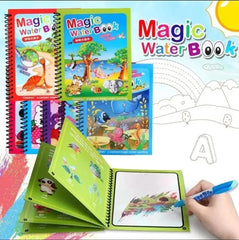 Magic Water Painting Book Reusable for Kids – Mess-Free Drawing & Coloring Book with Water Pen
