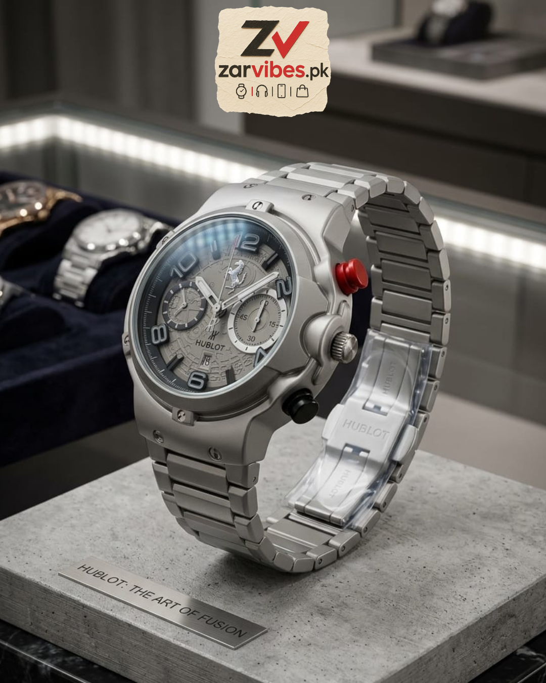 Hublot Chain Gents Watch – Skeleton Dial Luxury Chronograph with Date, Heavy Stainless Steel Strap & Butterfly Lock