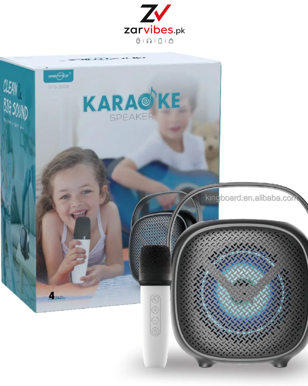GTS-2008 Karaoke Speaker with Wireless Mic – RGB Portable Bluetooth Speaker | 4” Loud Sound, Voice Changer, Rechargeable Multipurpose Audio System