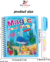 Magic Water Painting Book Reusable for Kids – Mess-Free Drawing & Coloring Book with Water Pen