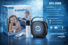 GTS-2008 Karaoke Speaker with Wireless Mic – RGB Portable Bluetooth Speaker | 4” Loud Sound, Voice Changer, Rechargeable Multipurpose Audio System