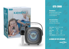 GTS-2008 Karaoke Speaker with Wireless Mic – RGB Portable Bluetooth Speaker | 4” Loud Sound, Voice Changer, Rechargeable Multipurpose Audio System